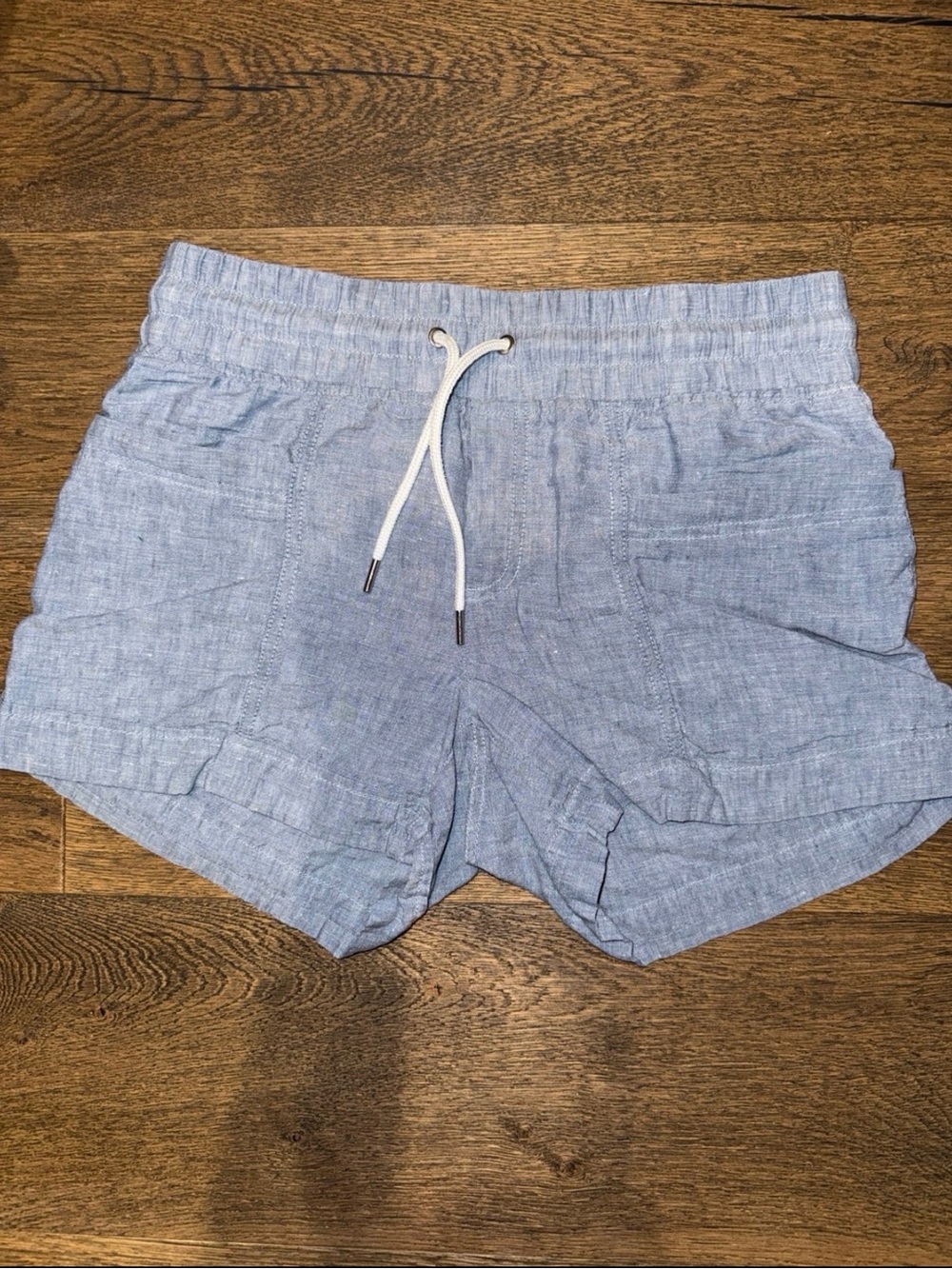 Athleta blue chambray linen Drawstring Shorts